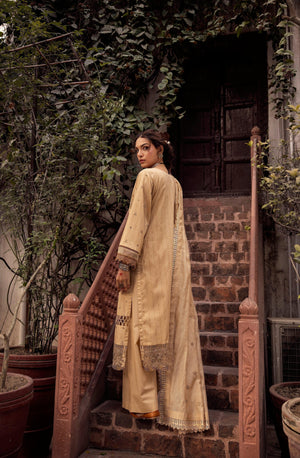 3 Piece Beige Embroidered Organza Lawn - SafaNoor