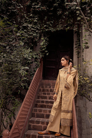 3 Piece Beige Embroidered Organza Lawn - SafaNoor