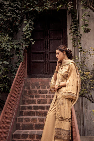 3 Piece Beige Embroidered Organza Lawn - SafaNoor