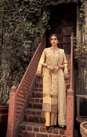 3 Piece Beige Embroidered Organza Lawn - SafaNoor