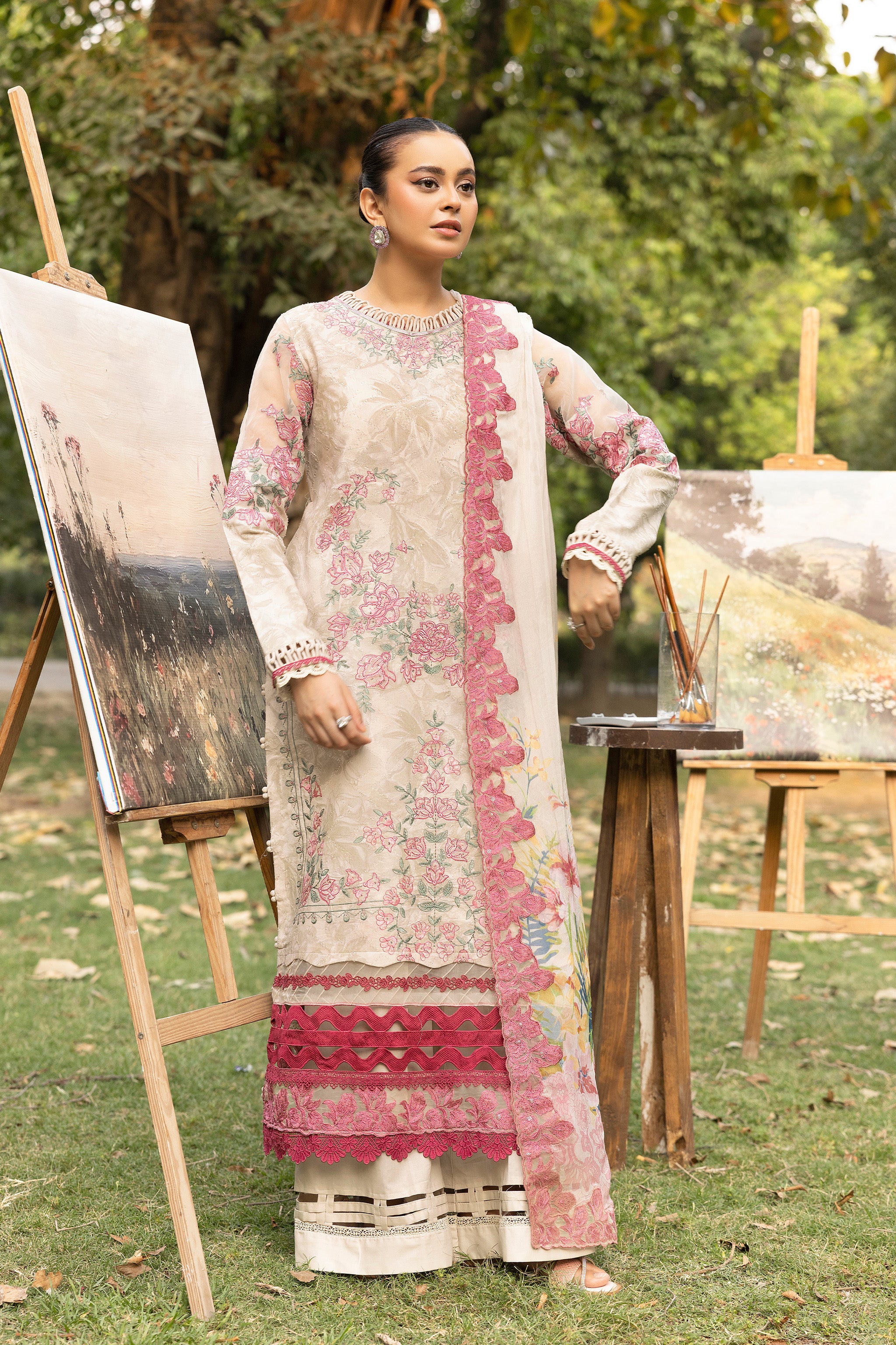 3 Piece Beige Unstitched Embroidered Lawn - (Vol-108/12)3P-S-25-D9 - SAFANOOR