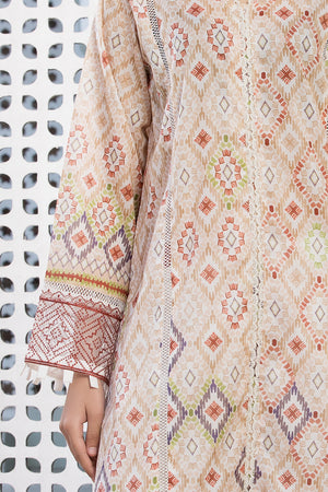 3 Piece Beige Unstitched Printed Lawn - (Vol-101/12)3P-S-25-D10 - SAFANOOR