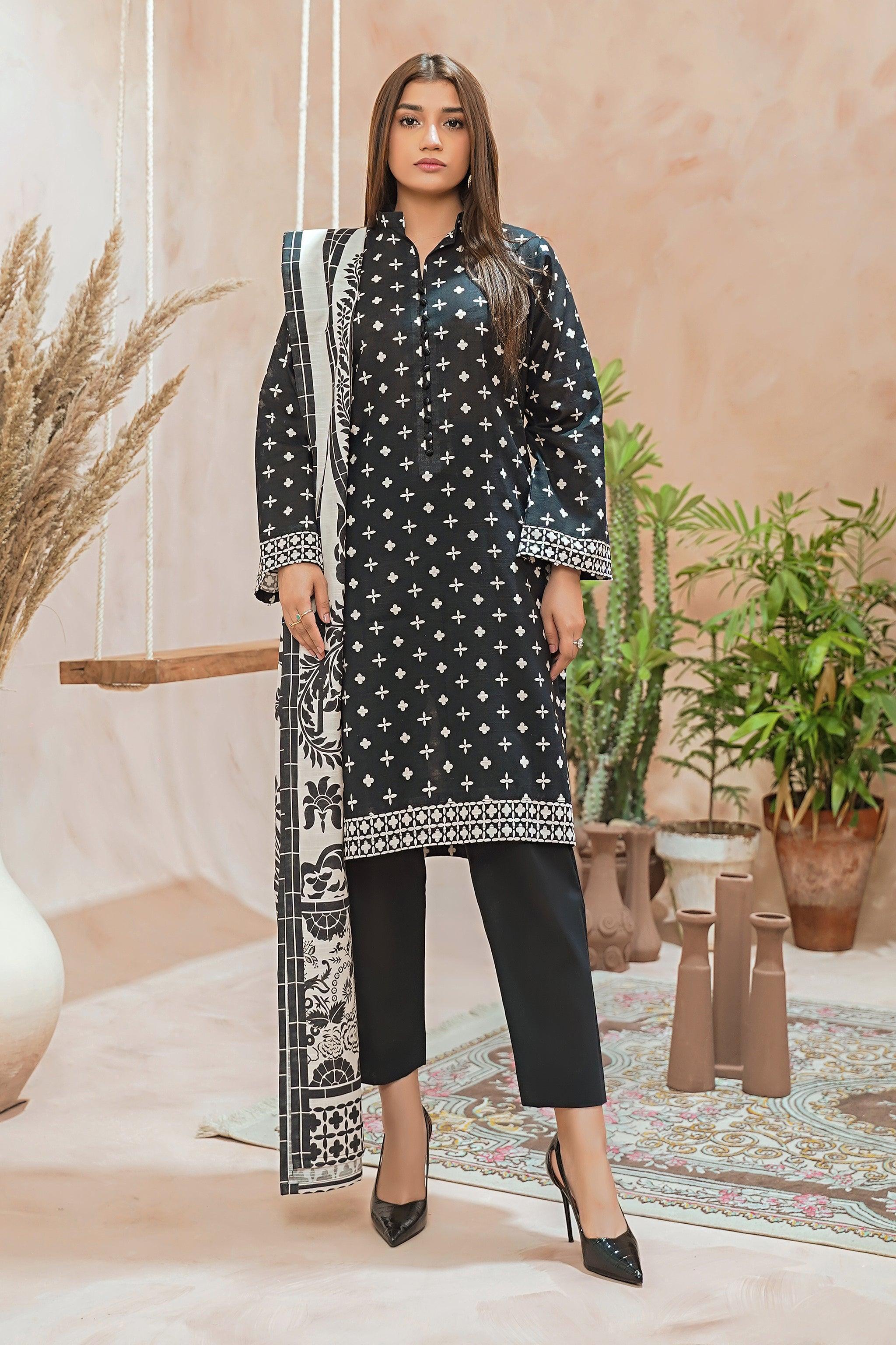 3 Piece Black Khaddar Unstitched - SafaNoor