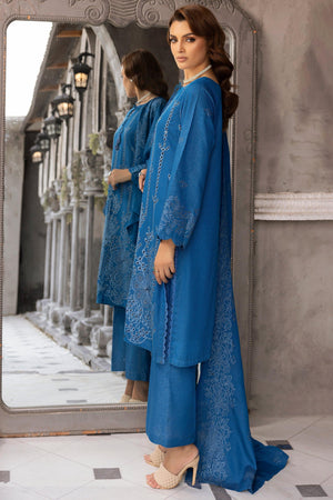 3 Piece Blue Embroidered Karandi Unstitched - SafaNoor