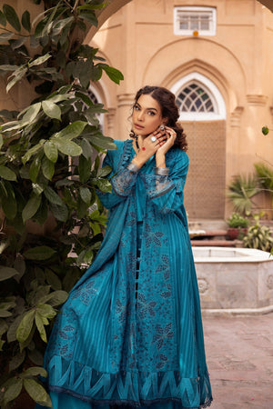 3 Piece Blue Embroidered Organza Lawn - SafaNoor