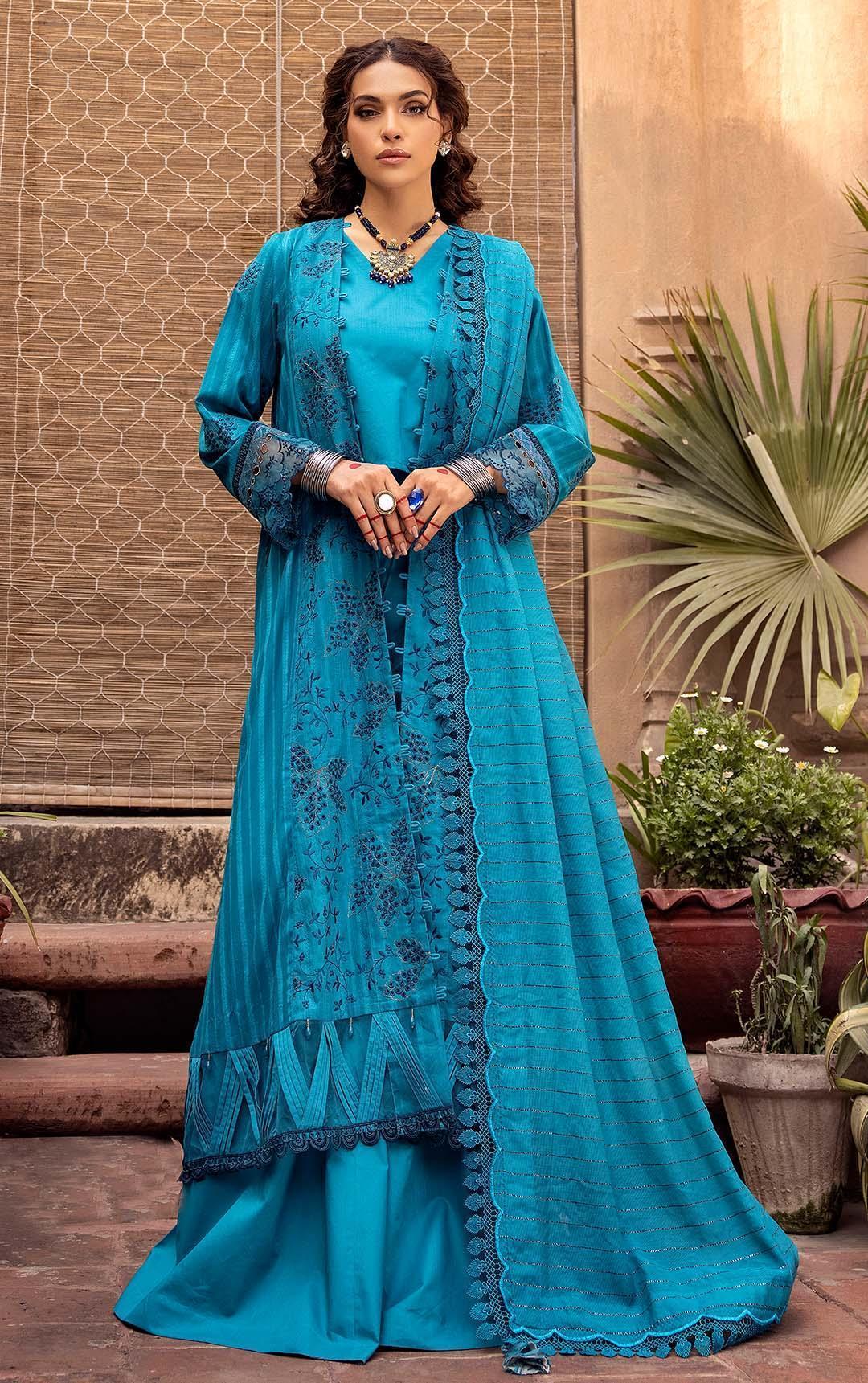 3 Piece Blue Embroidered Organza Lawn - SafaNoor