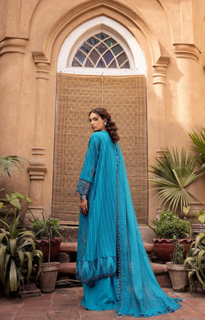 3 Piece Blue Embroidered Organza Lawn - SafaNoor