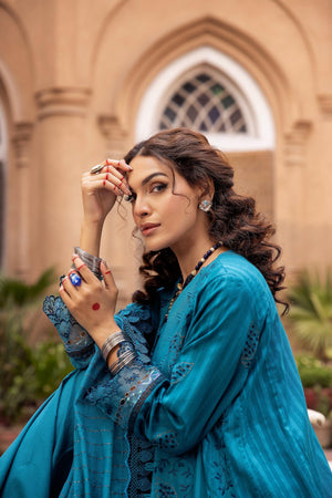 3 Piece Blue Embroidered Organza Lawn - SafaNoor