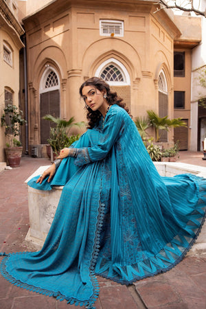 3 Piece Blue Embroidered Organza Lawn - SafaNoor