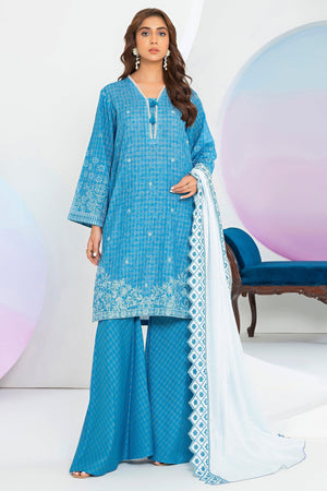 3 Piece Blue Printed Khaddar Unstitched - SafaNoor