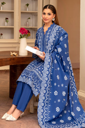 3 Piece Blue Unstitched Printed Khaddar - (Vol-109/09)D8 - SAFANOOR