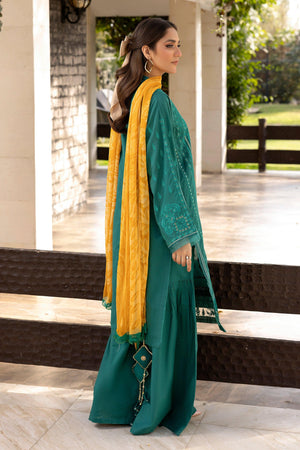 3 Piece Bottle Green Unstitched Embroidered Lawn - SafaNoor