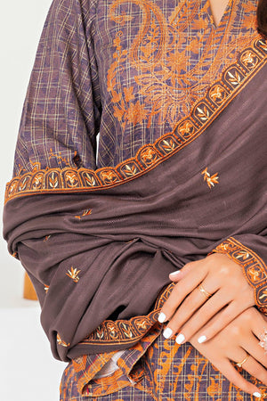 3 Piece Brown Printed Khaddar Unstitched - SafaNoor