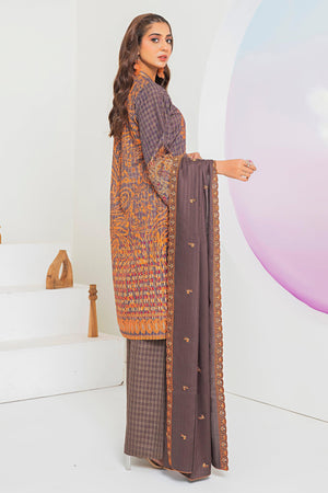 3 Piece Brown Printed Khaddar Unstitched - SafaNoor