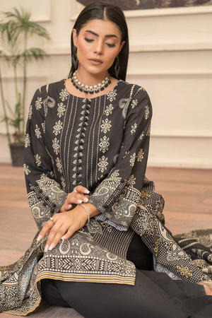 3 Piece Charcoal Black Khaddar Unstitched - SafaNoor
