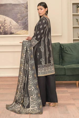 3 Piece Charcoal Black Khaddar Unstitched - SafaNoor