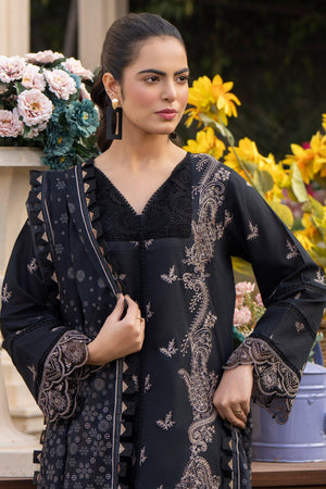 3 Piece Chic Black Embroidered Lawn Unstitched - SafaNoor
