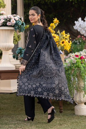3 Piece Chic Black Embroidered Lawn Unstitched - SafaNoor