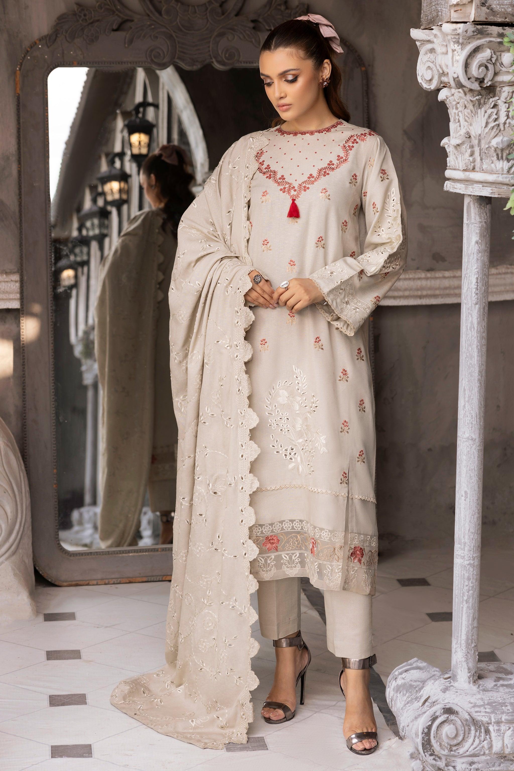 3 Piece Chic Gray Embroidered Karandi Unstitched - SafaNoor