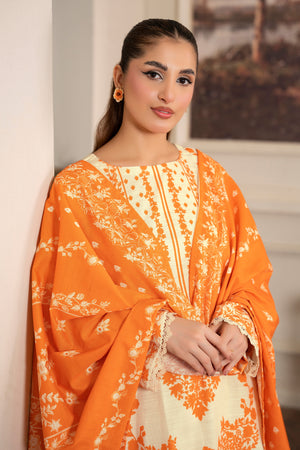 3 Piece Cream Unstitched Printed Khaddar - (Vol-109/09)D2 - SAFANOOR