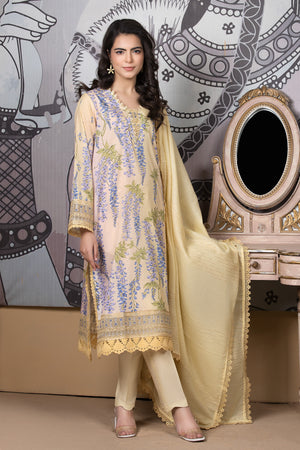 3 Piece Cream Unstitched Printed Lawn - (Vol-101/12)3P-S-25-D4 - SAFANOOR