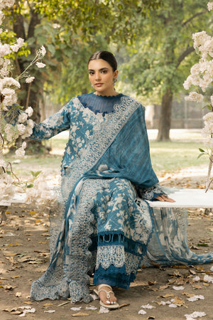 3 Piece Crystal Teal Unstitched Embroidered Lawn - (Vol-108/12)3P-S-25-D1 - SAFANOOR