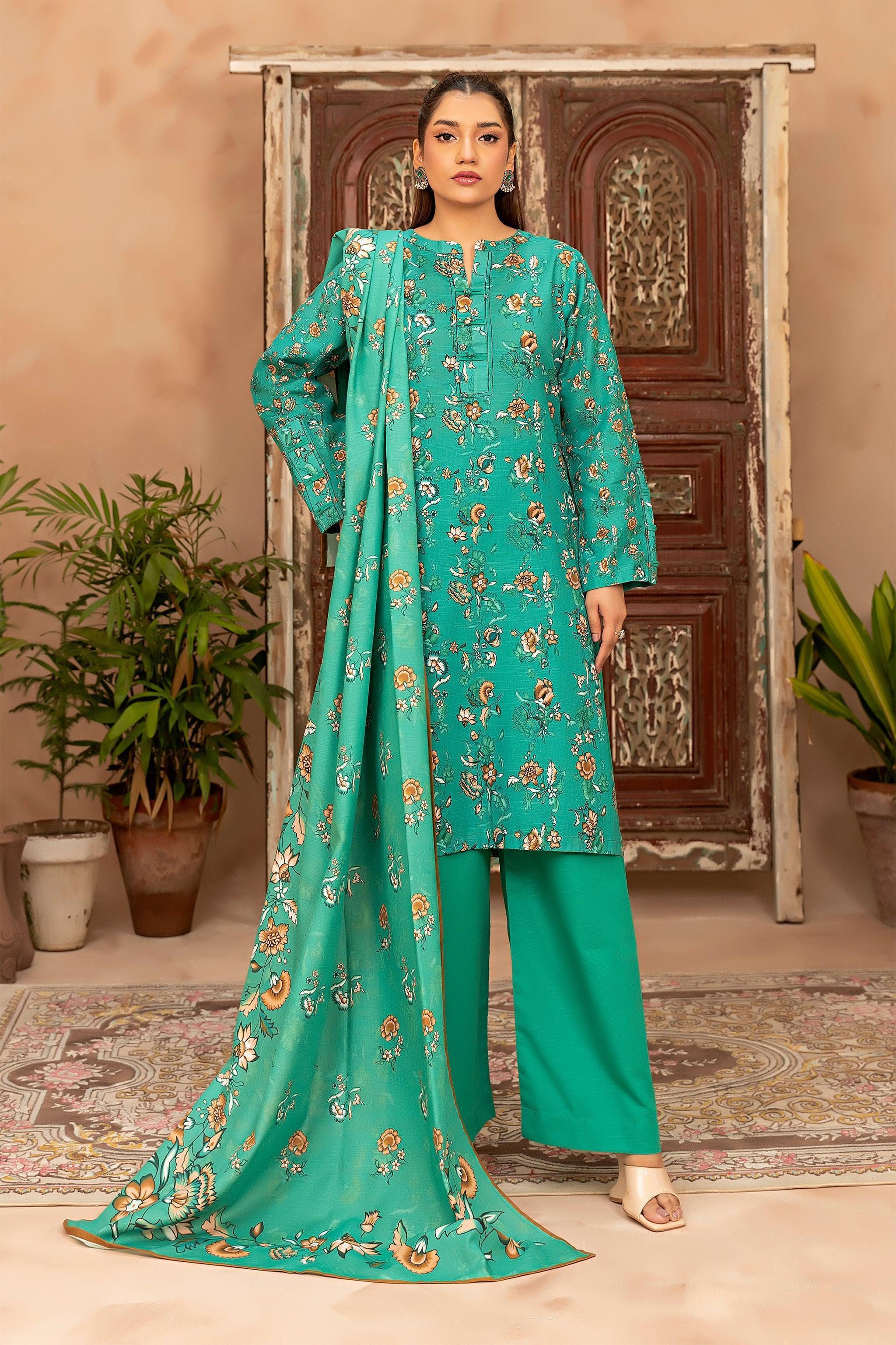 3 Piece Cyan Khaddar Unstitched - SafaNoor