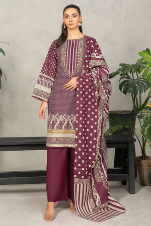 3 Piece Dark Maroon Khaddar Unstitched - SafaNoor