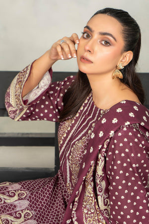 3 Piece Dark Maroon Khaddar Unstitched - SafaNoor