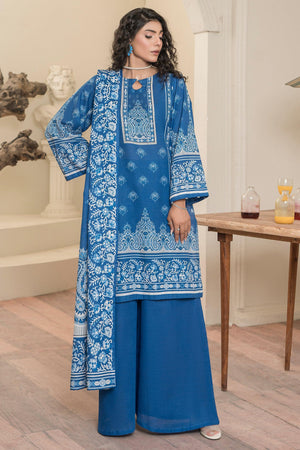 3 Piece Dell Blue Khaddar Unstitched - SafaNoor