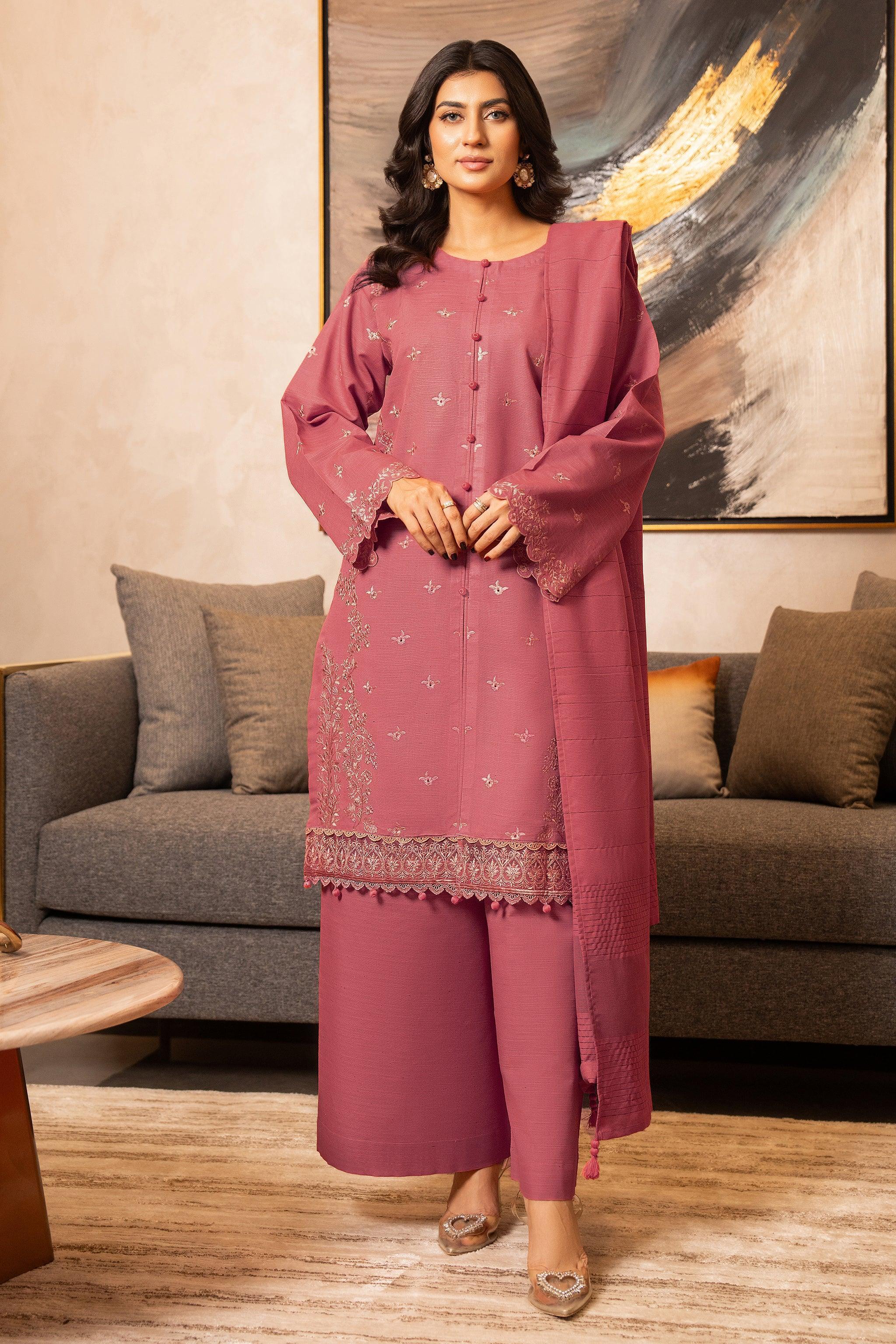 3 Piece Dyed Naps Khaddar Blush Pink - SafaNoor