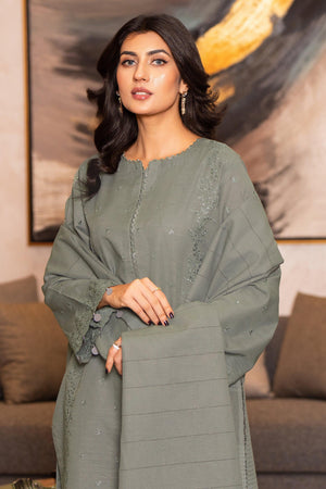 3 Piece Dyed Naps Khaddar Sage Green - SafaNoor