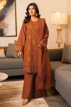 3 Piece Dyed Naps Khaddar Savana Brown - SafaNoor