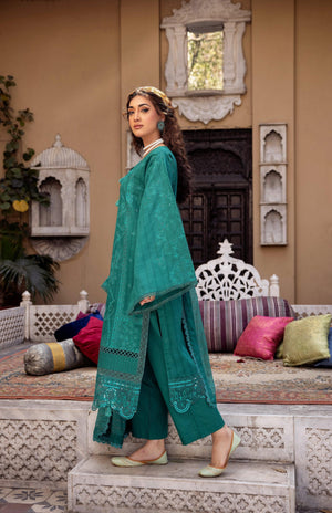 3 Piece Green Embroidered Organza Lawn - (Vol-71/02)3P-S-24-D-10 - SAFANOOR