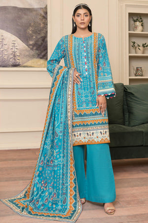 3 Piece Iris Blue Khaddar Unstitched - SafaNoor