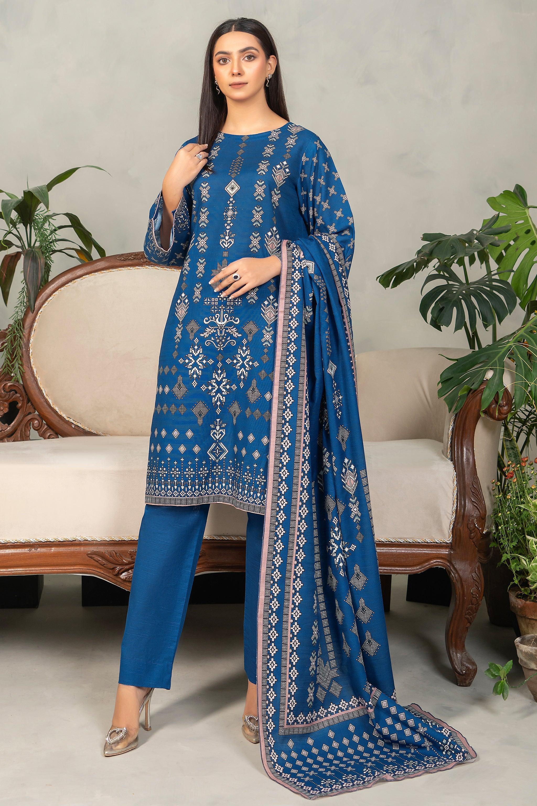 3 Piece Lapis Blue Khaddar Unstitched - SafaNoor