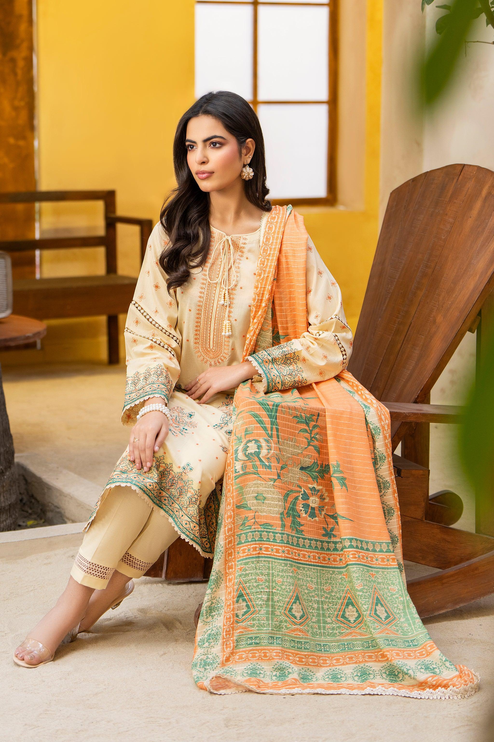 3 Piece Lemon Unstitched Embroidered Lawn - SafaNoor
