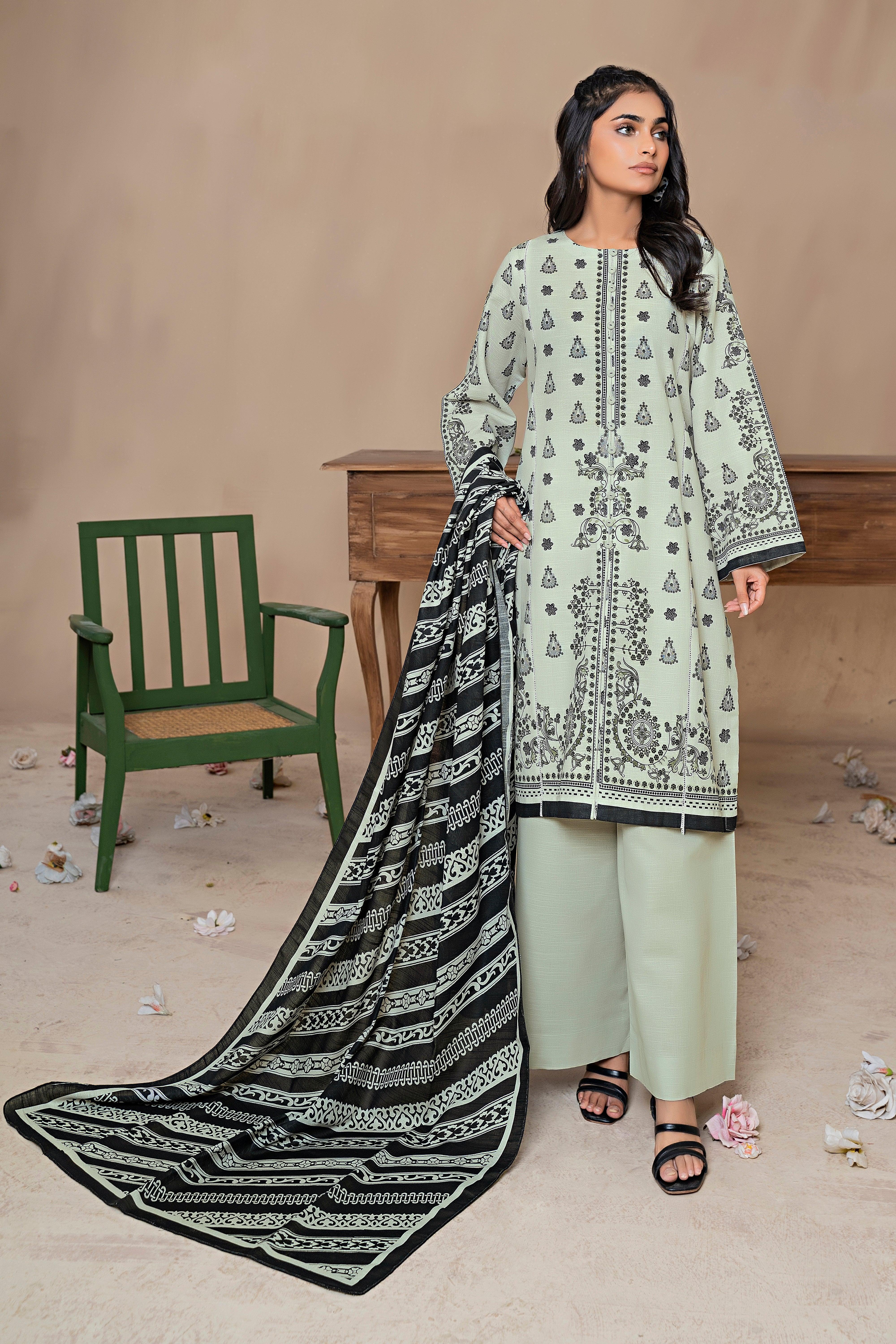 3 Piece Light Grey Khaddar Unstitched - SafaNoor