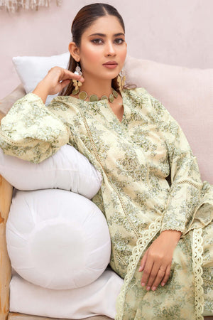 3 Piece Light Olive Unstitched Printed Lawn - SafaNoor