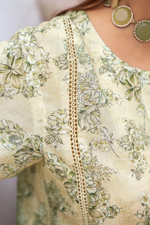 3 Piece Light Olive Unstitched Printed Lawn - SafaNoor