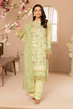 3 Piece Lime Embroidered Lawn Unstitched - SafaNoor