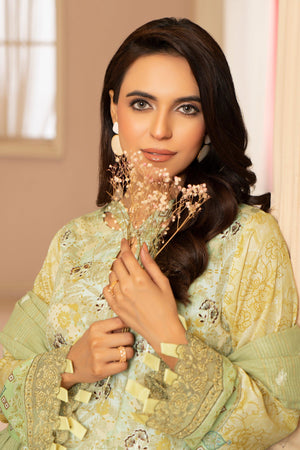 3 Piece Lime Embroidered Lawn Unstitched - SafaNoor