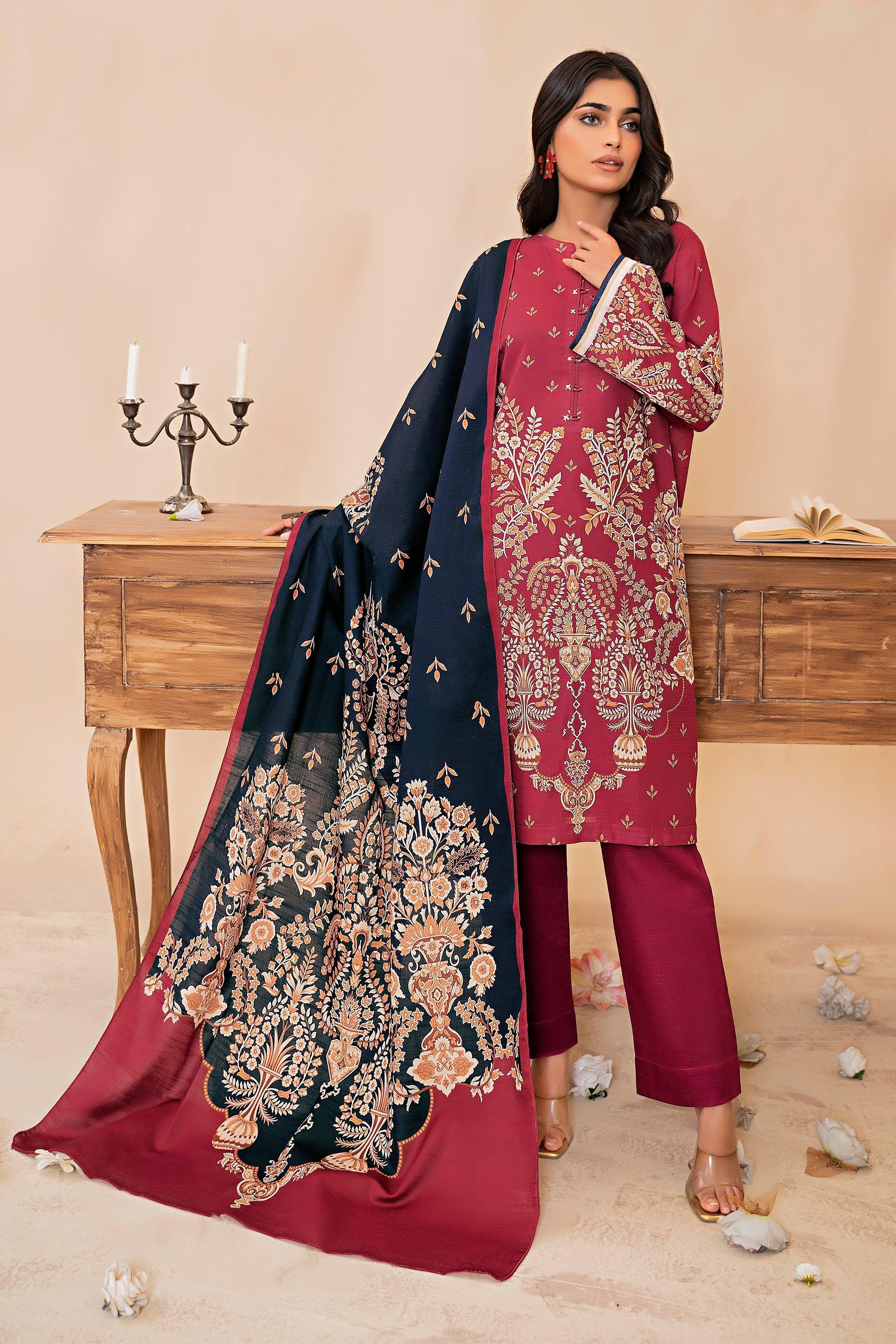 3 Piece Maroon Khaddar Unstitched - (Vol-79/11)3P-W-24-D-12 - SAFANOOR