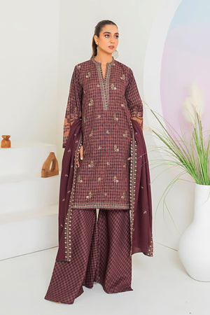 3 Piece Maroon Printed Khaddar Unstitched - SafaNoor