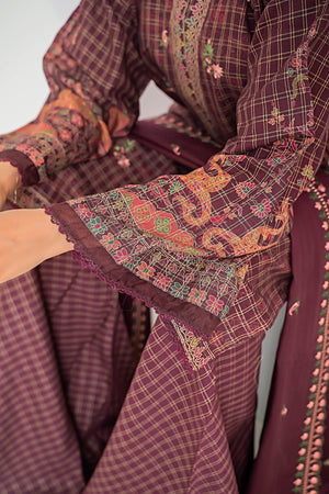 3 Piece Maroon Printed Khaddar Unstitched - SafaNoor