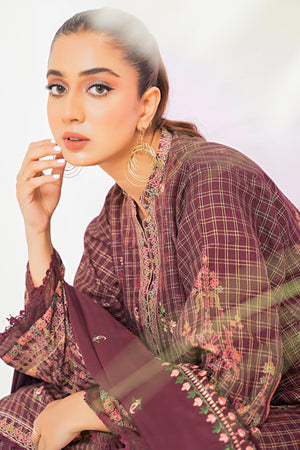 3 Piece Maroon Printed Khaddar Unstitched - SafaNoor
