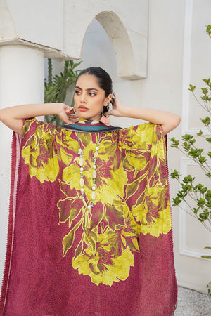 3 Piece Maroon Unstitched Embroidered Lawn - SafaNoor