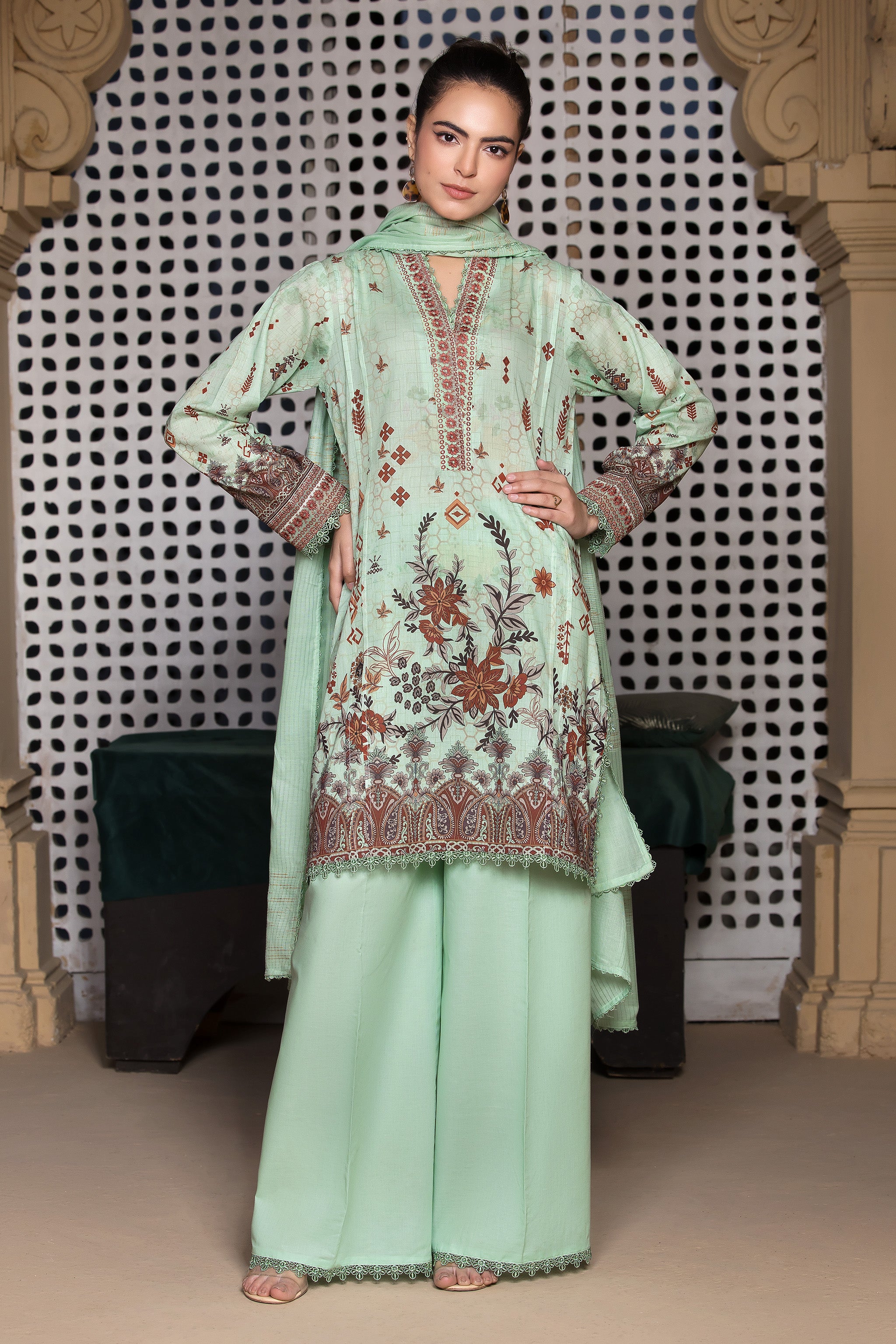 3 Piece Mint Green Unstitched Printed Lawn - (Vol-101/12)3P-S-25-D5 - SAFANOOR