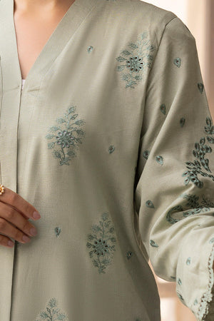 3 Piece Moss Green Embroidered Karandi Unstitched - SafaNoor