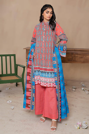 3 Piece Multi Peach Khaddar Unstitched - SafaNoor